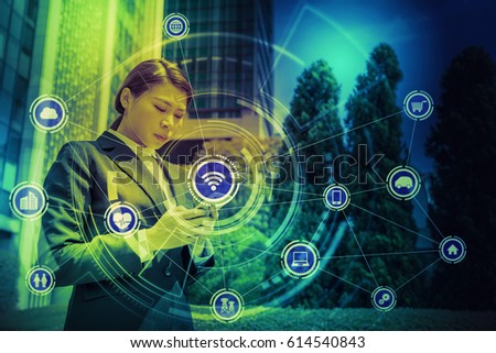 Internet of Things concept. Wireless Communication Network. Information Communication Technology. abstract image visual.