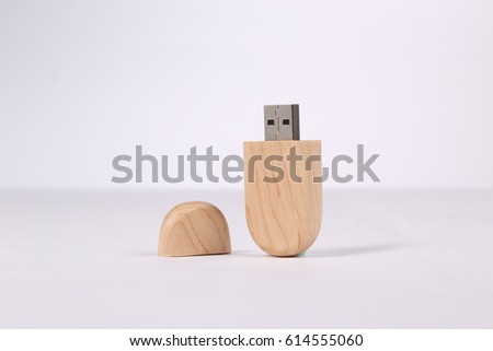 wooden USB flash disk in white background