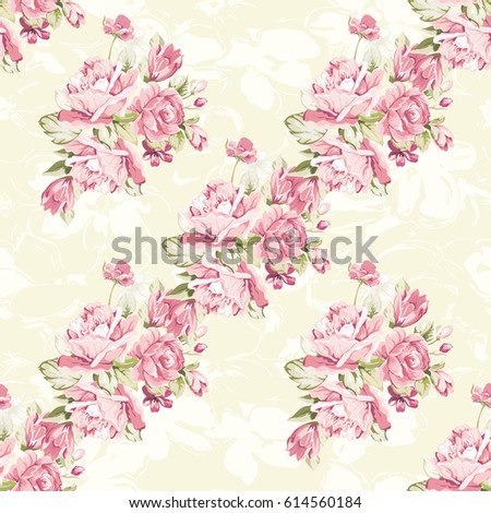 Seamless floral pattern with pink roses Vector Illustration EPS8