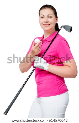 young professional golfer posing on a white background