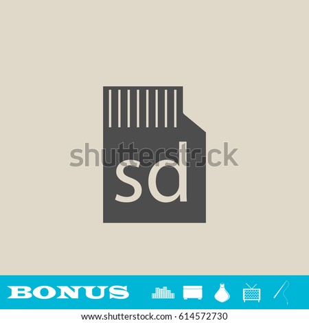 Micro sd card icon flat. Grey pictogram on light background. Vector illustration symbol and bonus button real estate, ottoman, vase, tv, fishing rod