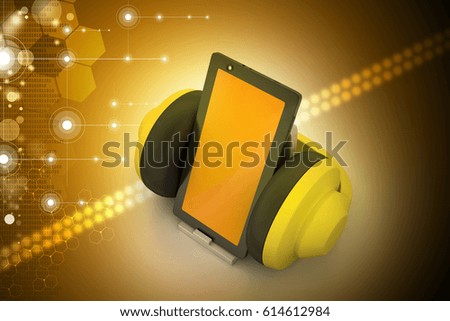 3D illustration of cell phone with headphones