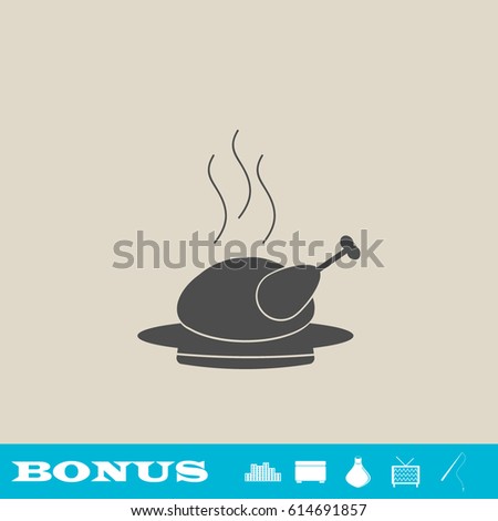 Hot chicken icon flat. Grey pictogram on light background. Vector illustration symbol and bonus button real estate, ottoman, vase, tv, fishing rod