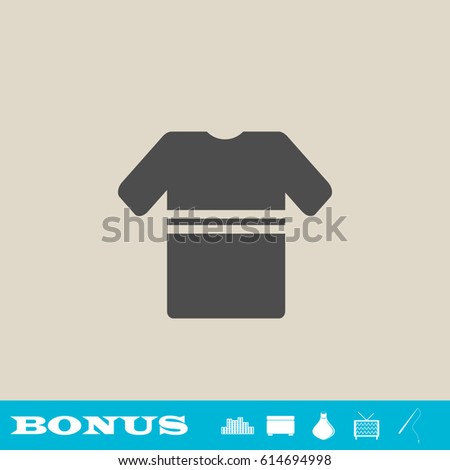 Tshirt with stripes icon flat. Grey pictogram on light background. Vector illustration symbol and bonus button real estate, ottoman, vase, tv, fishing rod