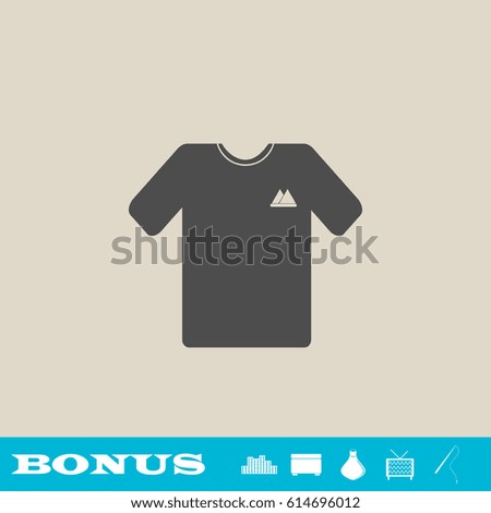 T-shirt icon flat. Grey pictogram on light background. Vector illustration symbol and bonus button real estate, ottoman, vase, tv, fishing rod