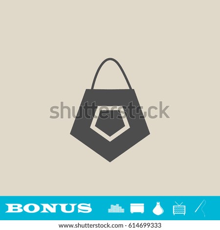 Bag icon flat. Grey pictogram on light background. Vector illustration symbol and bonus button real estate, ottoman, vase, tv, fishing rod