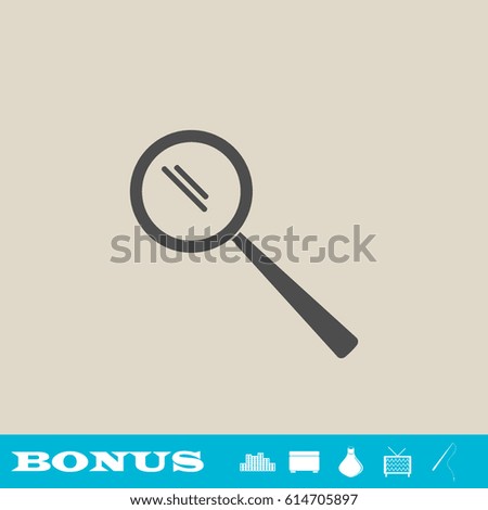 Search icon flat. Grey pictogram on light background. Vector illustration symbol and bonus button real estate, ottoman, vase, tv, fishing rod