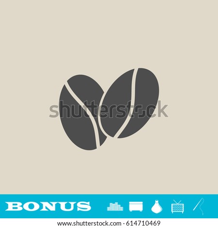 Coffee beans icon flat. Grey pictogram on light background. Vector illustration symbol and bonus button real estate, ottoman, vase, tv, fishing rod