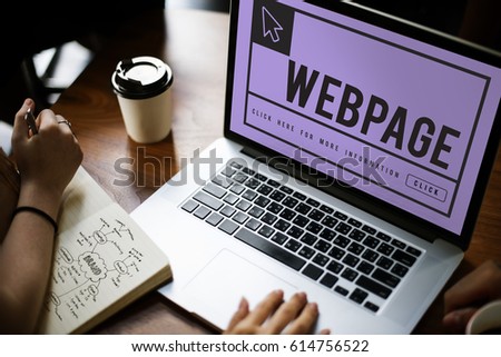 Hand using laptop with digital website graphic