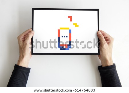 8 bit illustration of mobile phone communication icon