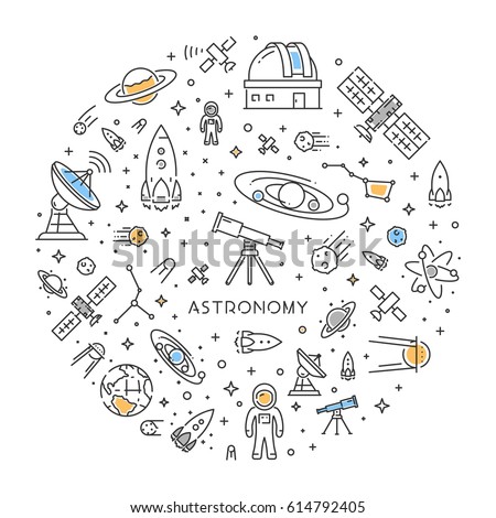 Round line web concept for astronomy. Modern linear banner for space science.