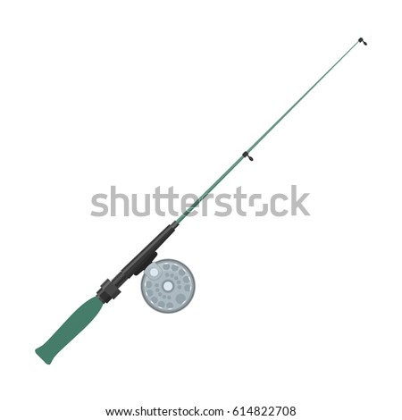 Vector illustration of fishing rod on white background. Fishing equipment and fish farming topics.