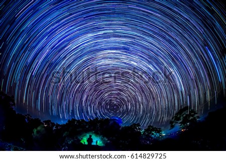 Star trails over national park in northern of Thailand.