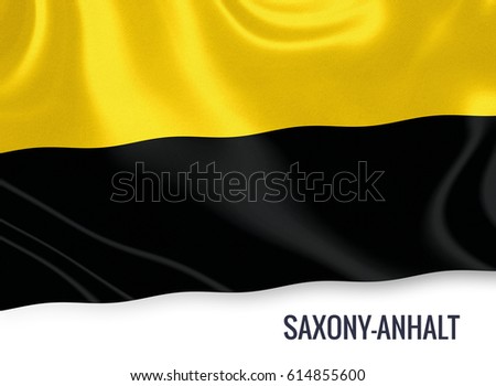 Flag of German state Saxony-Anhalt waving on an isolated white background.