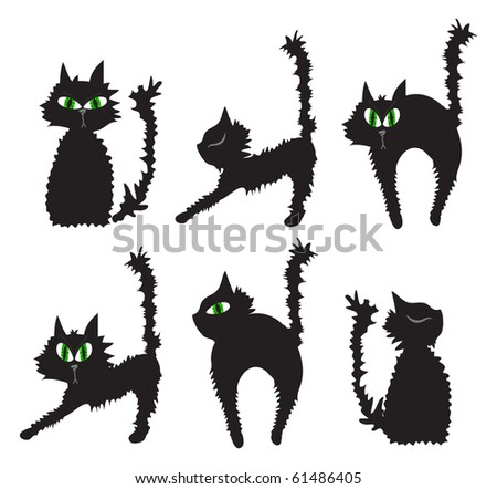 Vector illustration of set of black cats