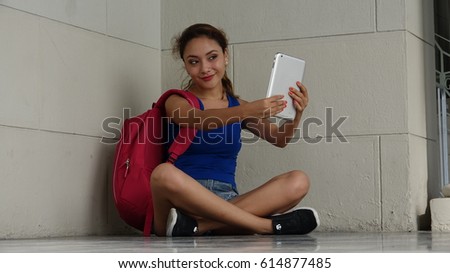 Female Student Selfie With Tablet