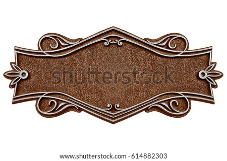 Vintage cast metal plate isolated on white background Royalty-Free Stock Photo #614882303