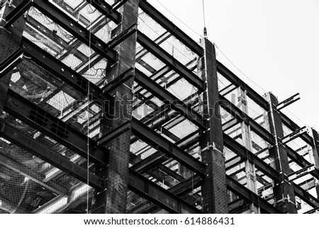 Black and white photo, Structure of steel for building construction