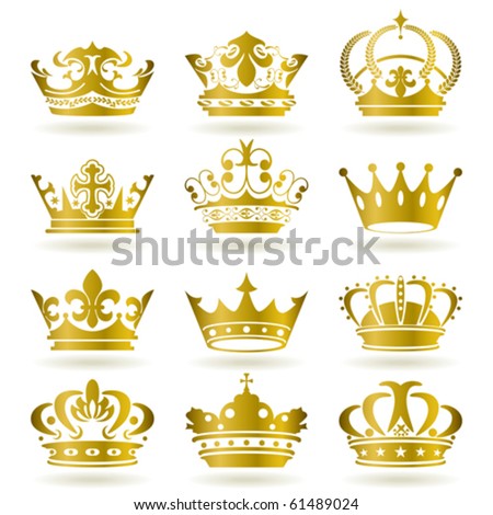 Gold crown icons set. Illustration vector.