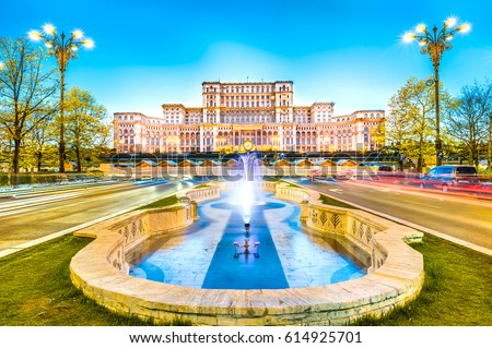 The Palace of the Parliament, Bucharest, Romania. Royalty-Free Stock Photo #614925701