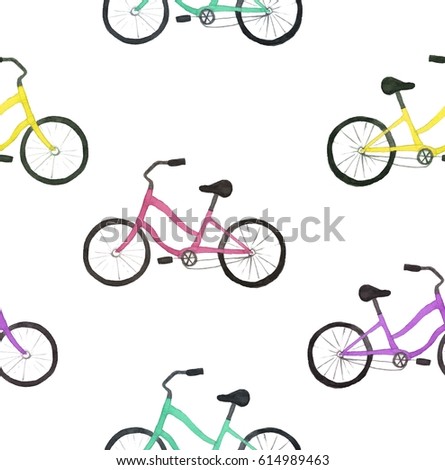 Watercolor bicycle seamless pattern