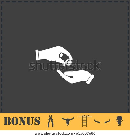 Handing money icon flat. Simple vector symbol and bonus icon