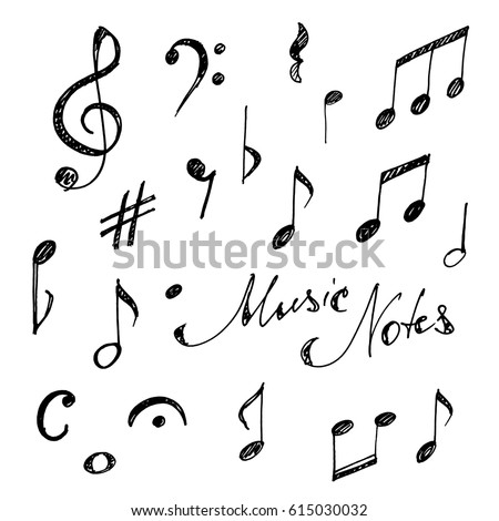 Hand drawn music notes set. Sketch, vector illustration.