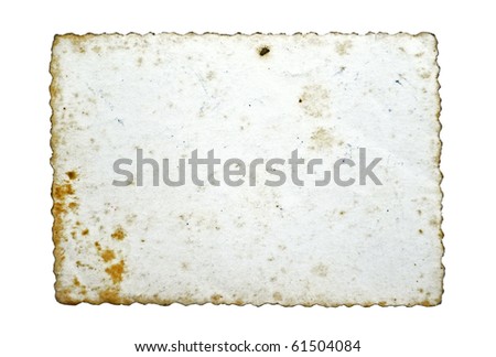 Reverse side of an empty old photo isolated on white