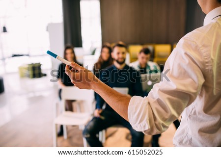 Lecture and training in business office for white collar colleagues Royalty-Free Stock Photo #615052025