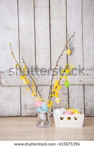 easter decoration with rustic wooden background