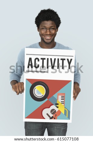 Man holding banner of music audio passion leisure activity