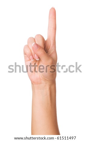 Woman hand making sign. Isolated on white background