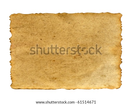 Vintage concept conceptual old retro aged paper texture isolated on white
background. Abstract damaged parchment or label, as a banner for grunge, ornament, book, letter, time, pattern history designs
