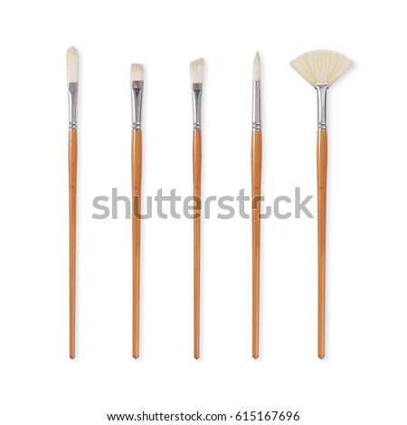 Variety of artistic paintbrushes isolated on white background with clipping mask.
