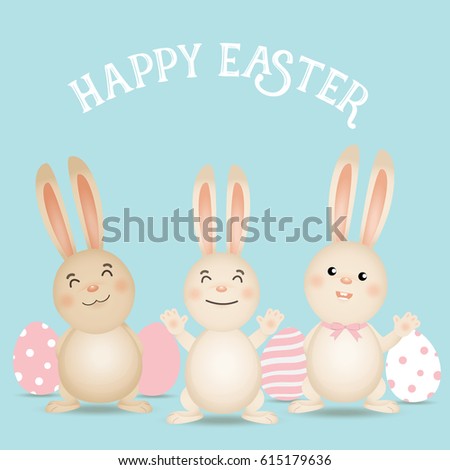Happy easter background design. Happy easter cards with Easter bunnies and Easter eggs. Vector illustration.