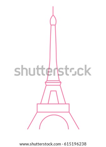Popular Eiffel tower in romantic Paris in France. Simple minimalistic vector illustration. Thin line silhouette front line building. For wedding invitation card, posters or web icon.