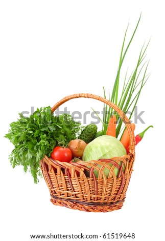 Wicker with vegetables, isolated on white