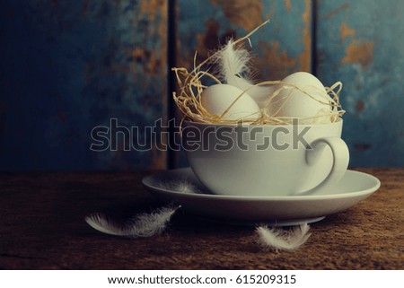Beautiful Easter composition with eggs. Rustic style.