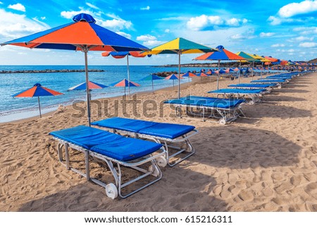 sun umbrella and beds at the beach