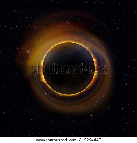 Solar eclipse with colorful halo on a starry sky background. Elements of this image furnished by NASA