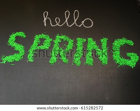 Hello spring. Rustic spring wallpaper on black background. 