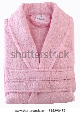 Folded pink bathrobe,clipping path. Royalty-Free Stock Photo #615290459