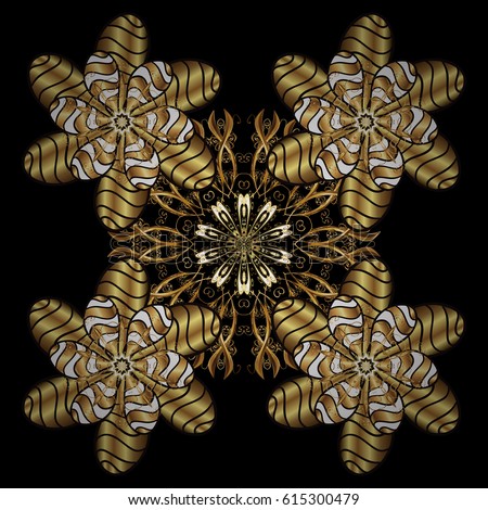 Wallpaper on texture background. Golden golden floral ornament in baroque style. Element on golden background. Damask repeating background.