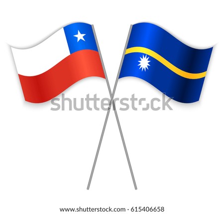 Chilean and Nauruan crossed flags. Chile combined with Nauru isolated on white. Language learning, international business or travel concept.
