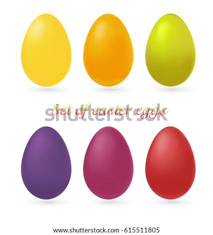 Set of multi-colored Easter eggs isolated on white background. Photo realistic vector illustration