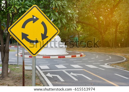 Traffic Roundabout Sign, road and signs.