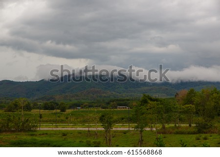 Mountains with fog covered after rain