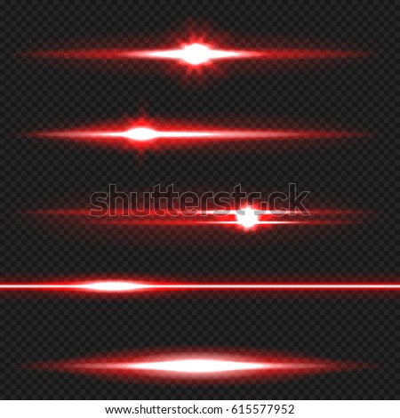 Red horizontal lens flares pack. Laser beams, horizontal light rays. Vector, eps10. 