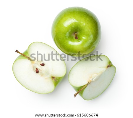 Fresh granny smith apples on white background. Top view Royalty-Free Stock Photo #615606674