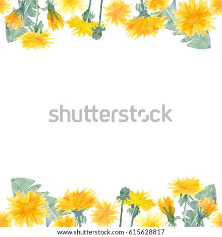 Watercolor dandelion flowers seamless border